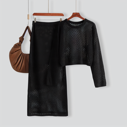 Stylish Hollow Top & Skirt Two-Piece Set