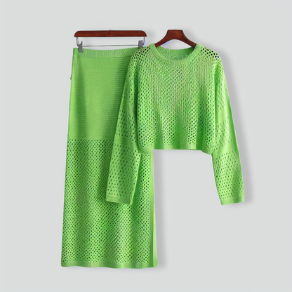 Stylish Hollow Top & Skirt Two-Piece Set