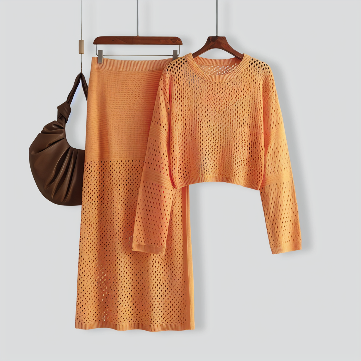 Stylish Hollow Top & Skirt Two-Piece Set