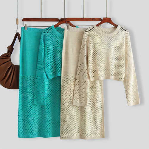 Stylish Hollow Top & Skirt Two-Piece Set
