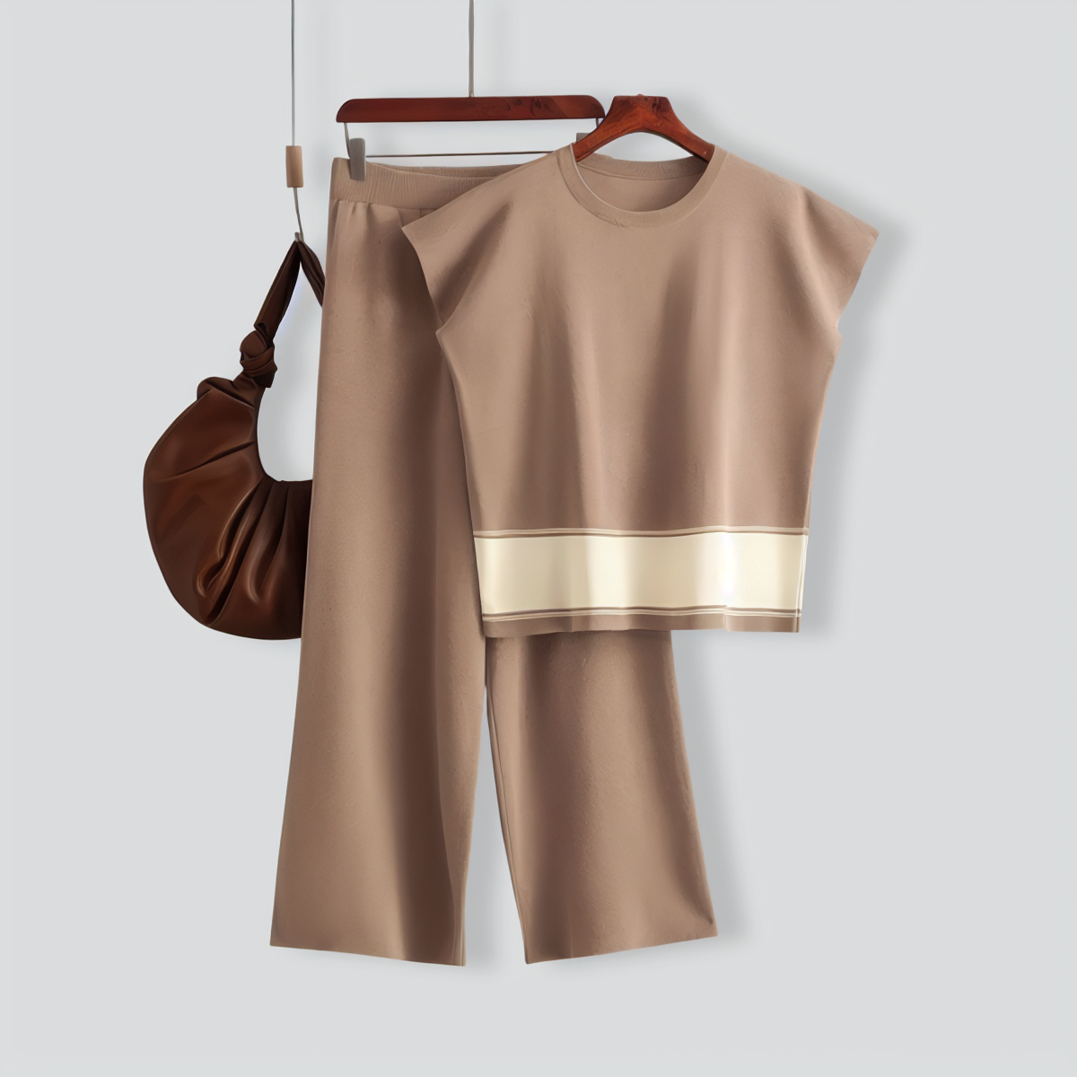 Casual Sleeveless Top & High Waist Wide Leg Pants Two Piece Set