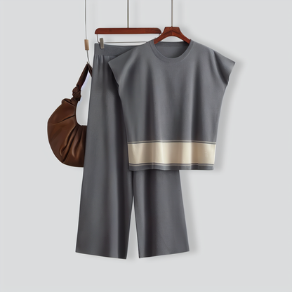 Casual Sleeveless Top & High Waist Wide Leg Pants Two Piece Set