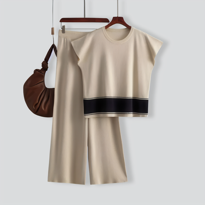 Casual Sleeveless Top & High Waist Wide Leg Pants Two Piece Set