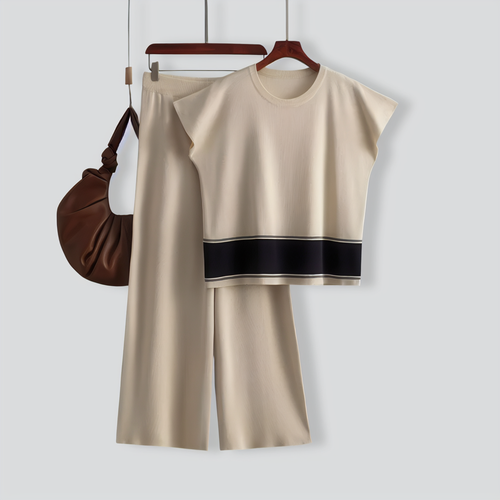 Casual Sleeveless Top & High Waist Wide Leg Pants Two Piece Set