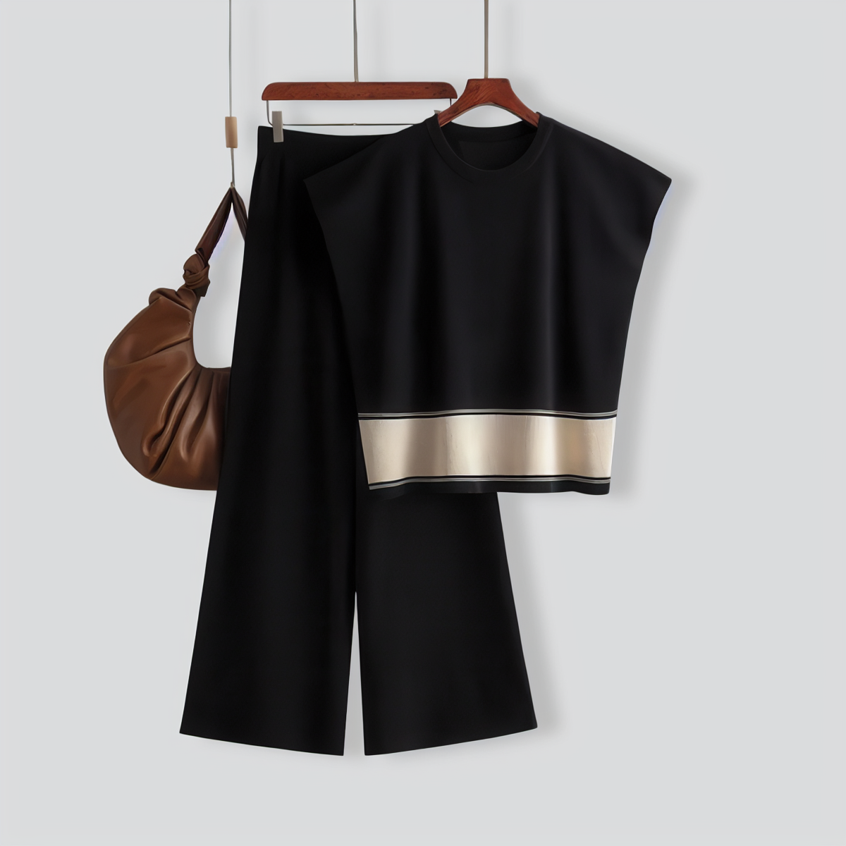 Casual Sleeveless Top & High Waist Wide Leg Pants Two Piece Set