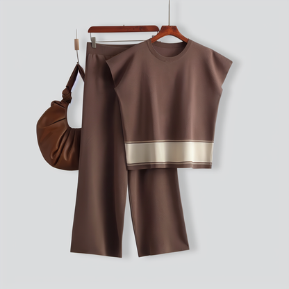 Casual Sleeveless Top & High Waist Wide Leg Pants Two Piece Set