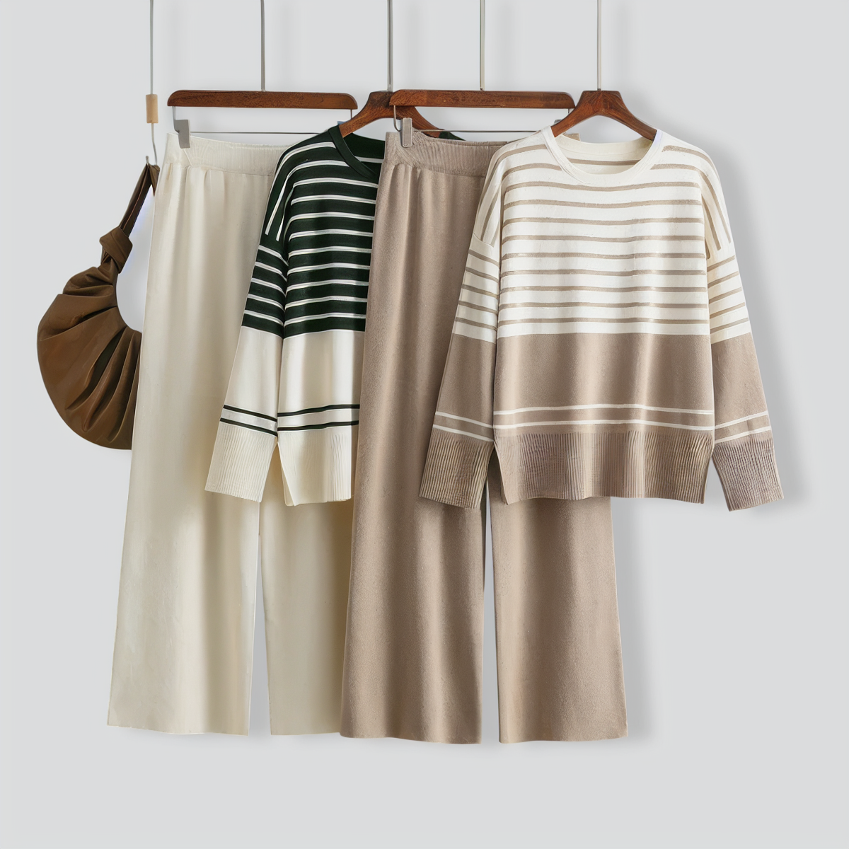 Casual Striped Crewneck Sweater Stylish Two-piece Set