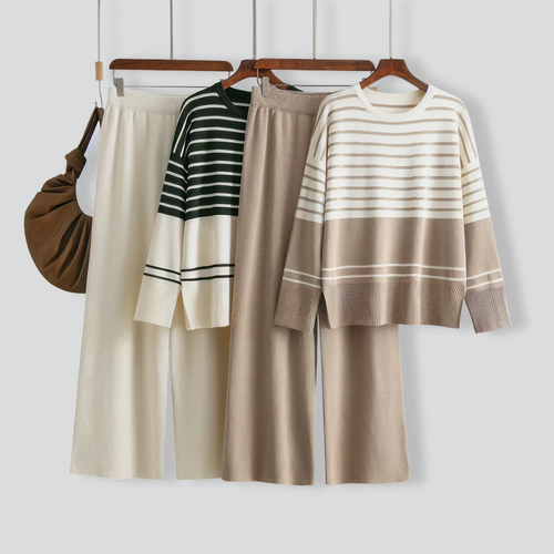 Casual Striped Crewneck Sweater Stylish Two-piece Set