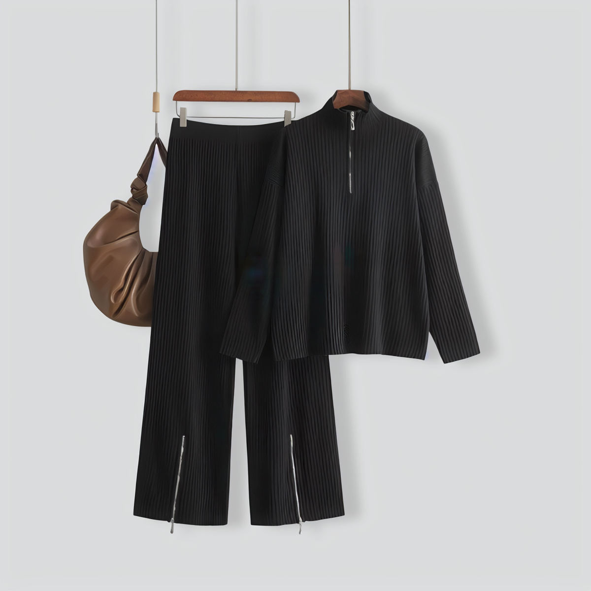 Casual Turtleneck Zipper Sweater Two-Piece Set