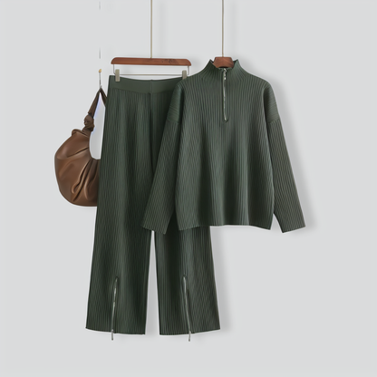 Casual Turtleneck Zipper Sweater Two-Piece Set