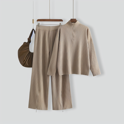 Casual Turtleneck Zipper Sweater Two-Piece Set