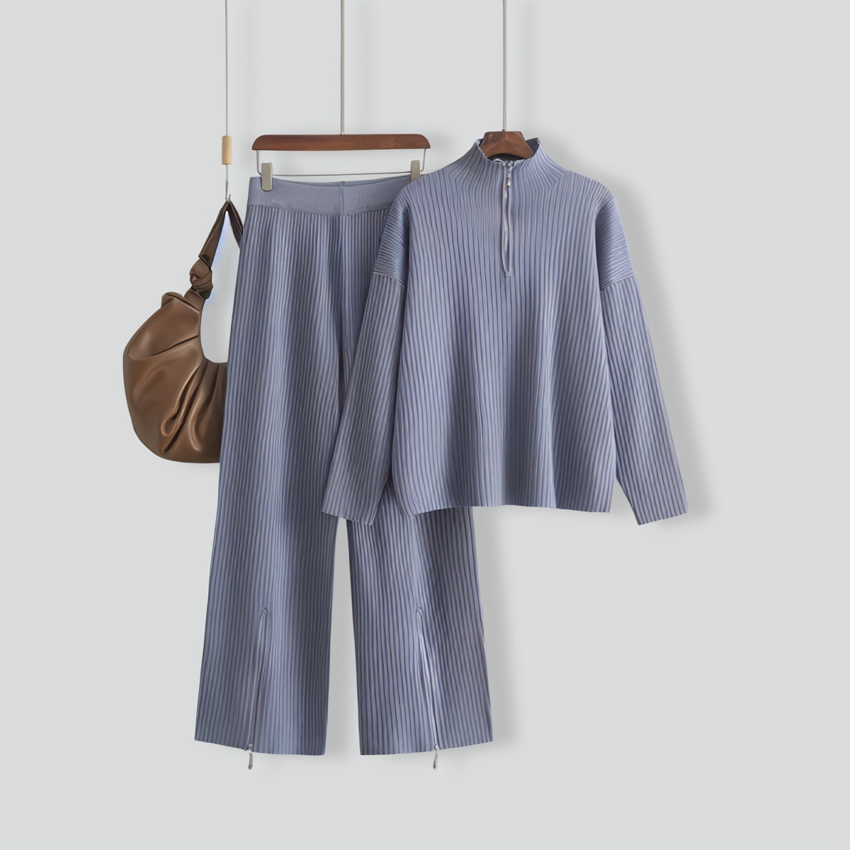 Casual Turtleneck Zipper Sweater Two-Piece Set