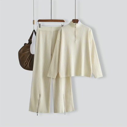 Casual Turtleneck Zipper Sweater Two-Piece Set
