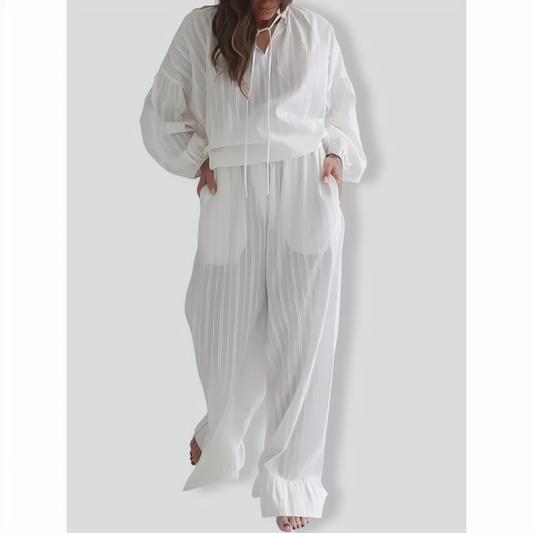 Loose Simple Cotton Long Sleeve & Trousers Two-Piece Set