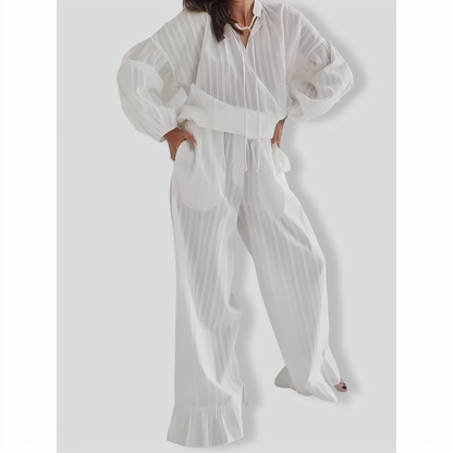 Loose Simple Cotton Long Sleeve & Trousers Two-Piece Set