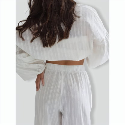 Loose Simple Cotton Long Sleeve & Trousers Two-Piece Set