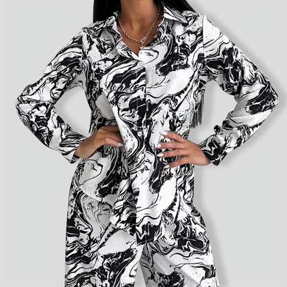 Print Loose Comfortable Long Sleeve & Trousers Two-Piece Set