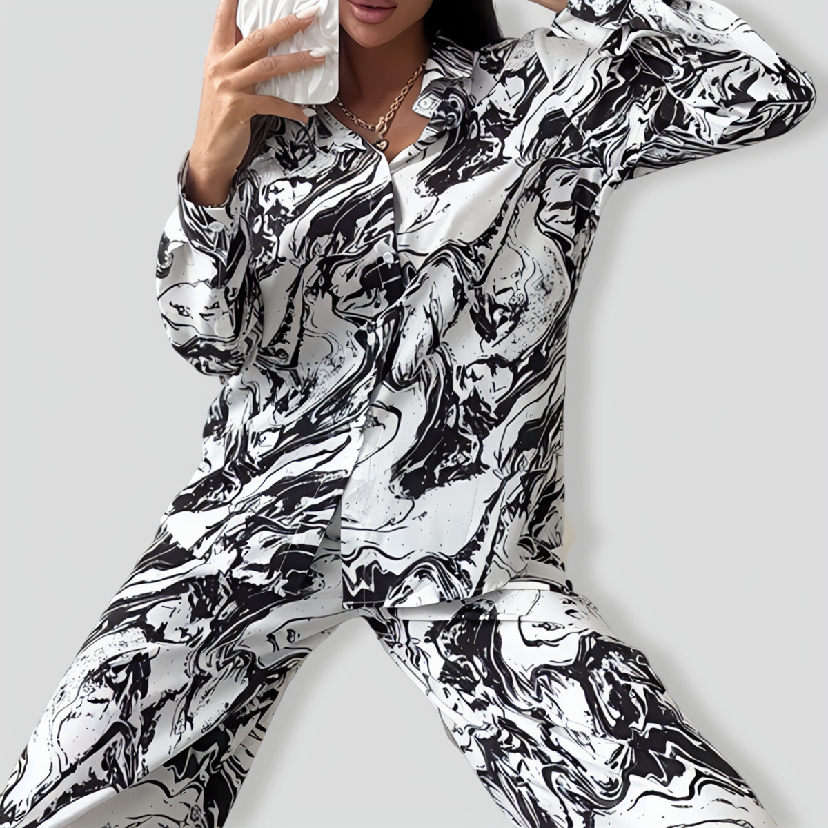 Print Loose Comfortable Long Sleeve & Trousers Two-Piece Set