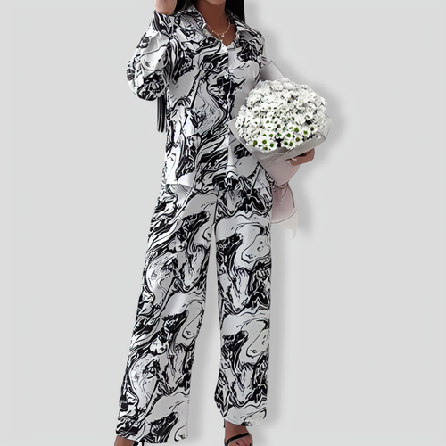 Print Loose Comfortable Long Sleeve & Trousers Two-Piece Set