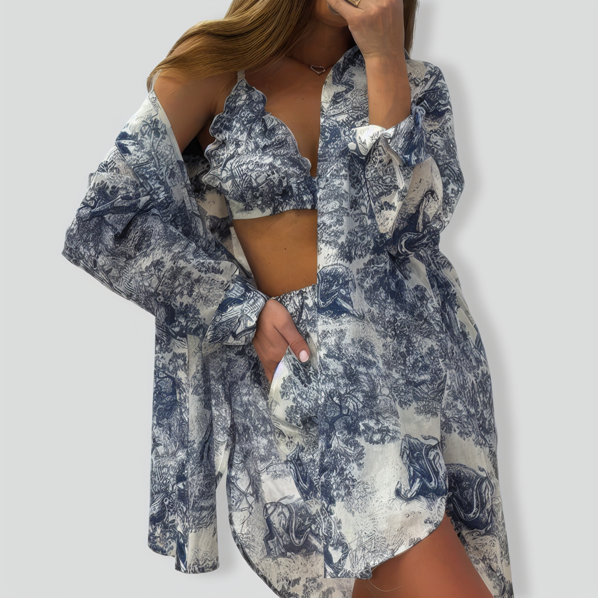 Vintage Shirt & Camisole & Shorts Three-piece Set