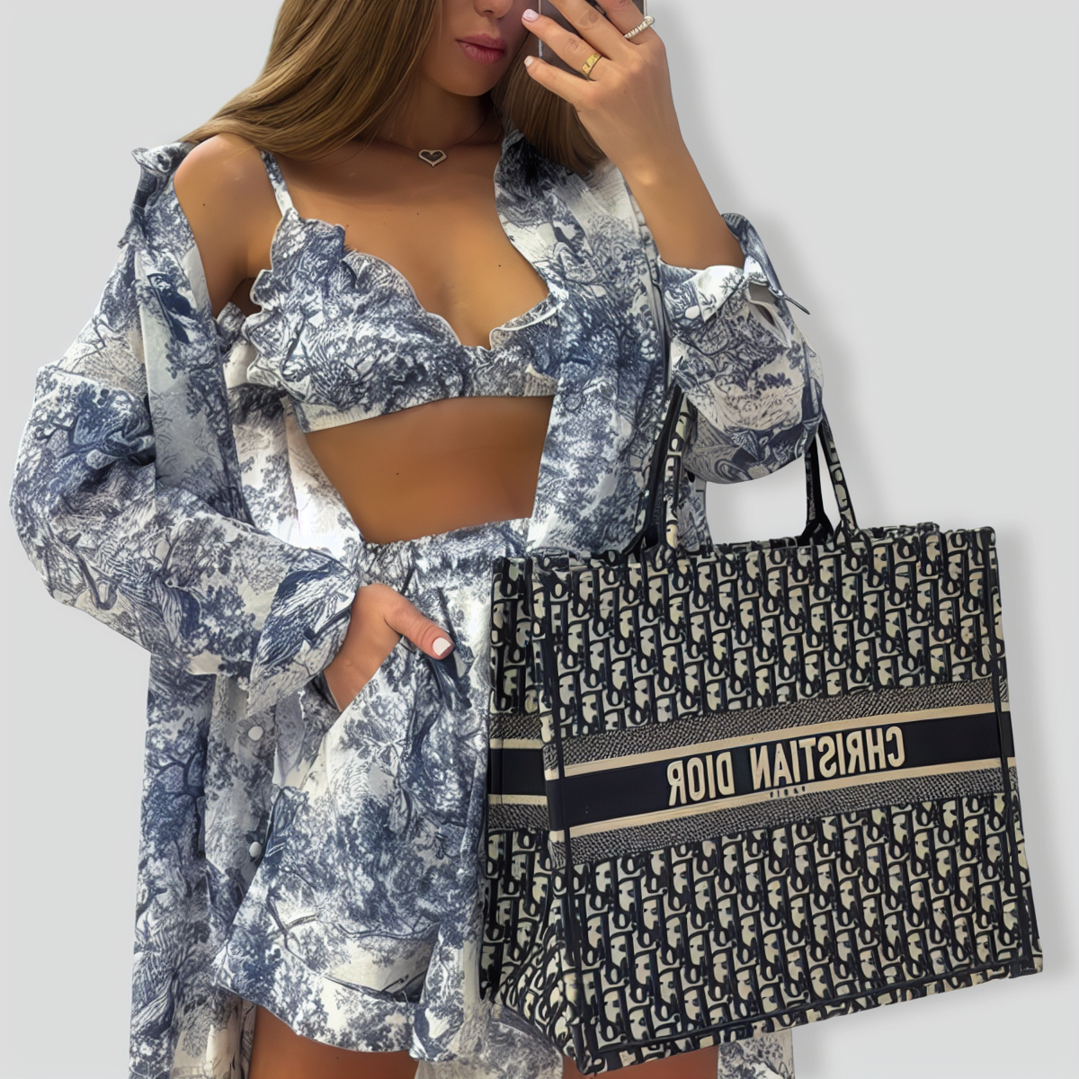 Vintage Shirt & Camisole & Shorts Three-piece Set