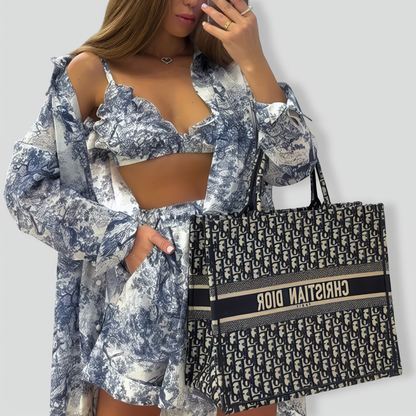 Vintage Shirt & Camisole & Shorts Three-piece Set