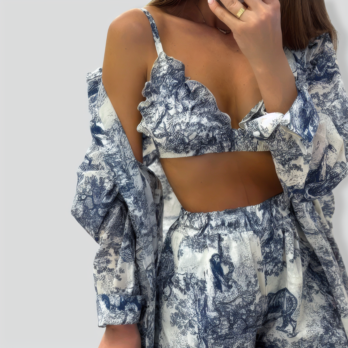 Vintage Shirt & Camisole & Shorts Three-piece Set