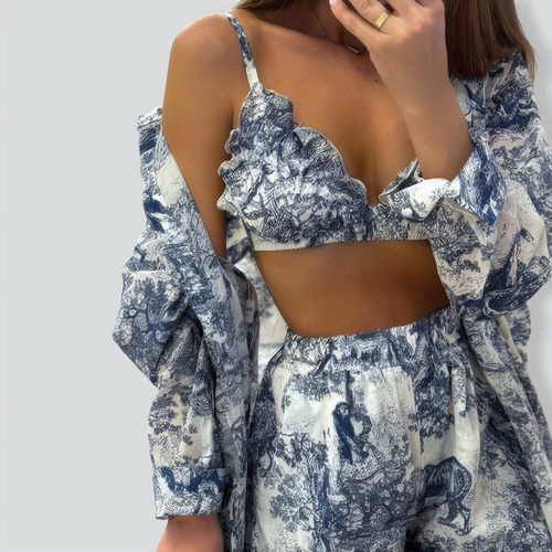 Vintage Shirt & Camisole & Shorts Three-piece Set