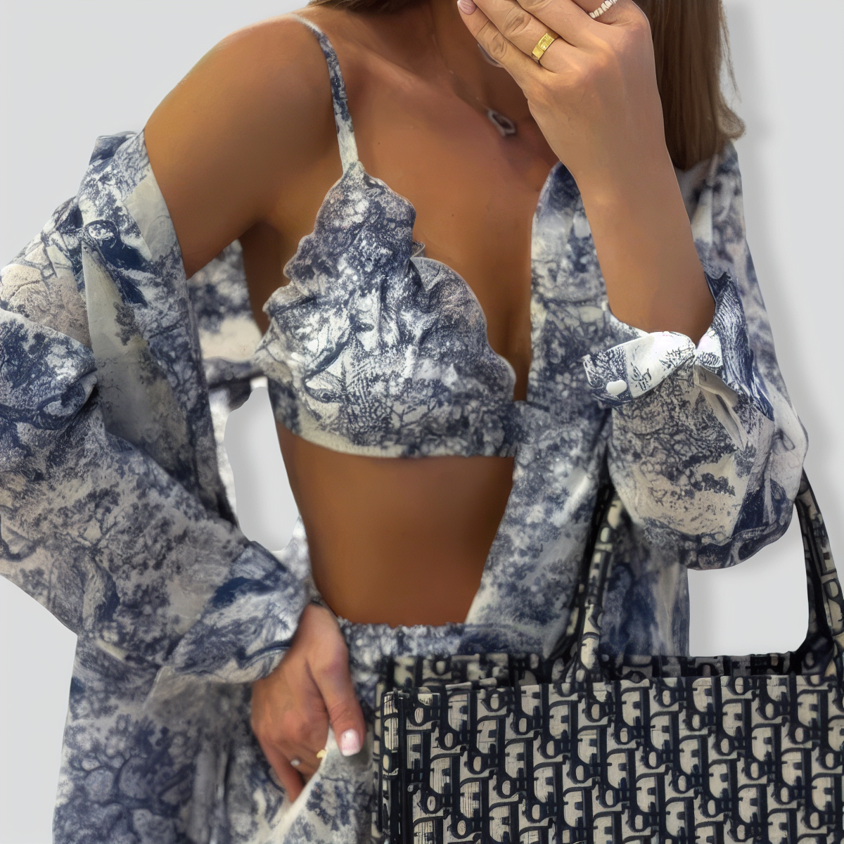 Vintage Shirt & Camisole & Shorts Three-piece Set