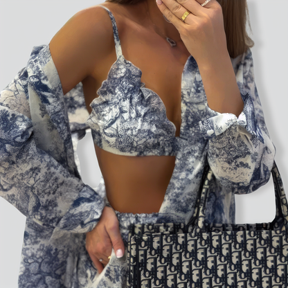 Vintage Shirt & Camisole & Shorts Three-piece Set