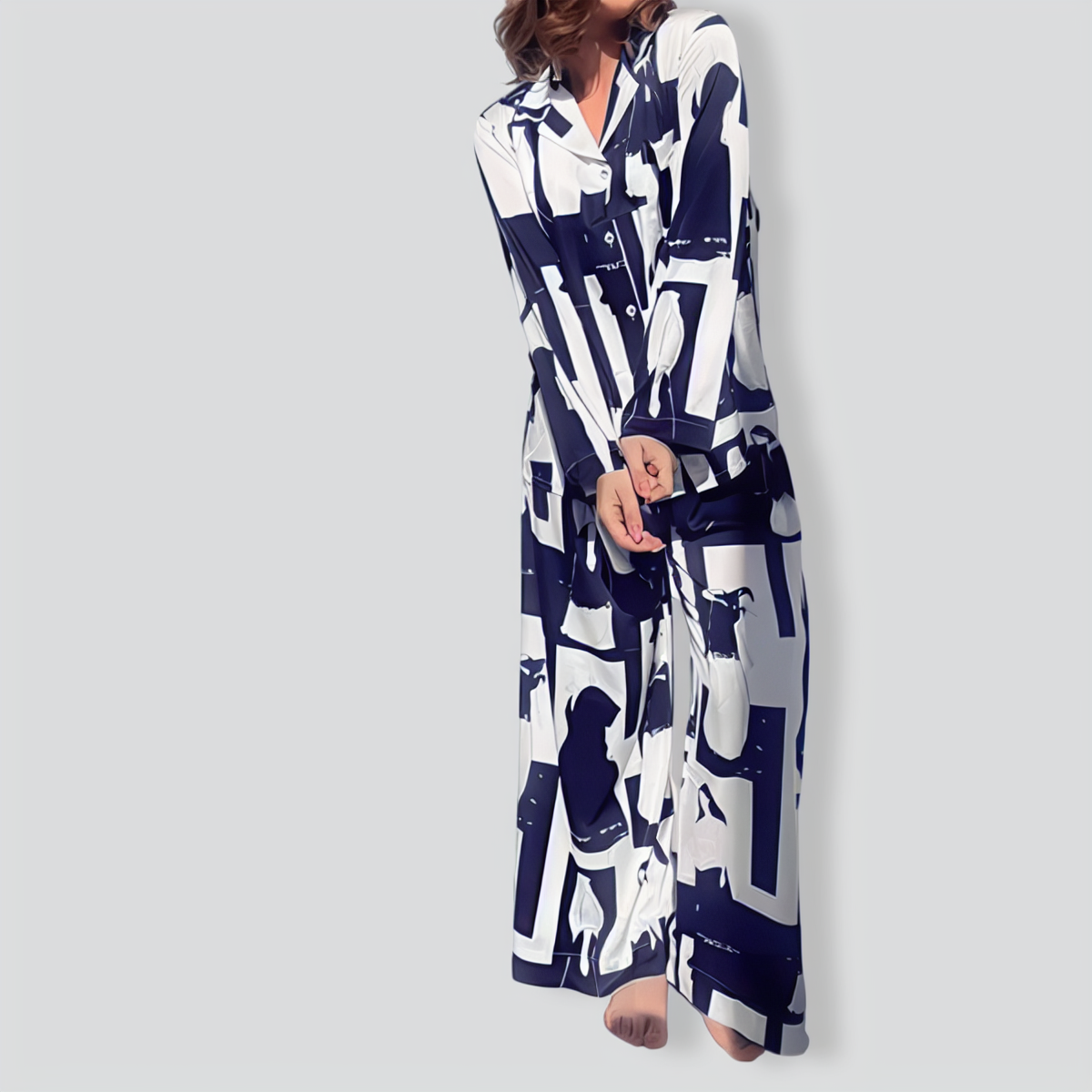 Printed Loose Casual Long Sleeve & Trousers Two-Piece Set
