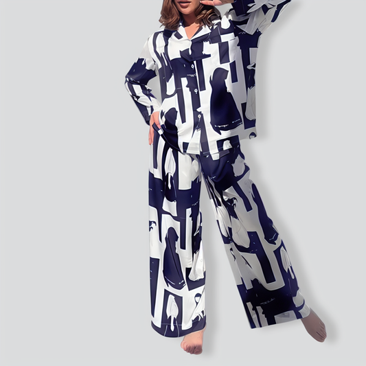 Printed Loose Casual Long Sleeve & Trousers Two-Piece Set