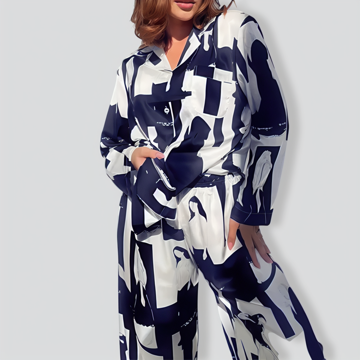 Printed Loose Casual Long Sleeve & Trousers Two-Piece Set