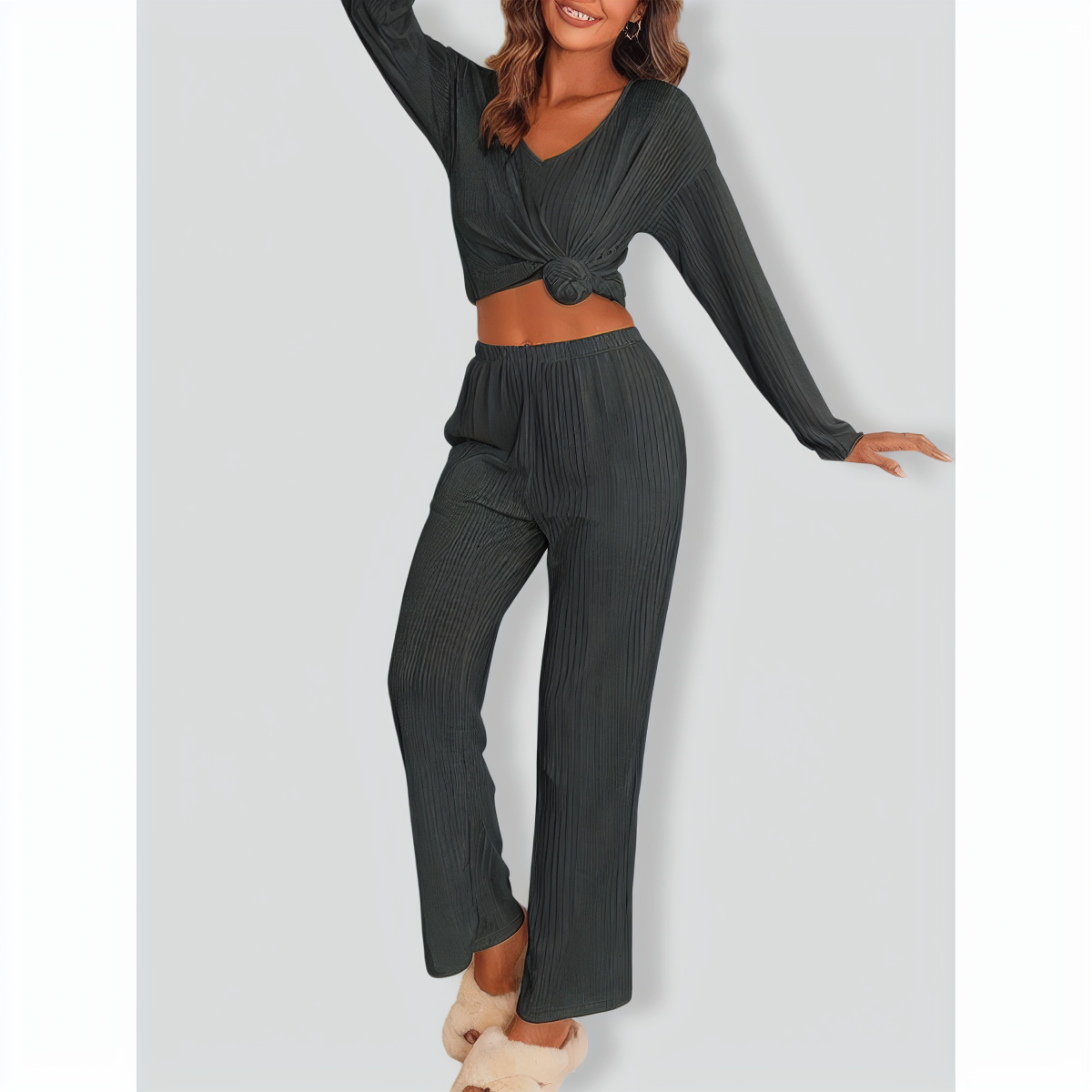 Warm Long Sleeve & Long Pants Pajamas Two Piece Set