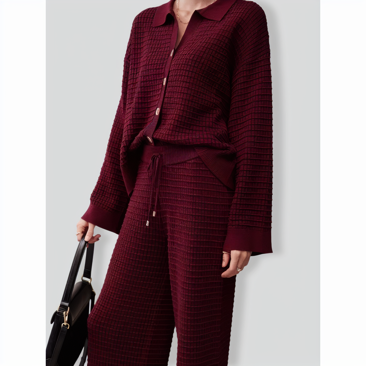 Waffle knitted Casual Two-Piece Set