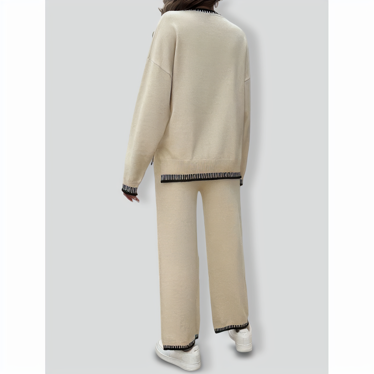 Solid Color Casual Color Matching Knit Sweater & Pant Suit
