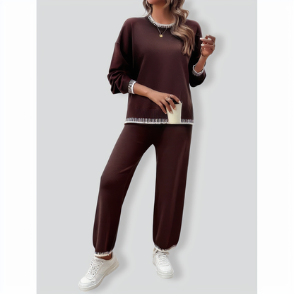 Solid Color Casual Color Matching Knit Sweater & Pant Suit