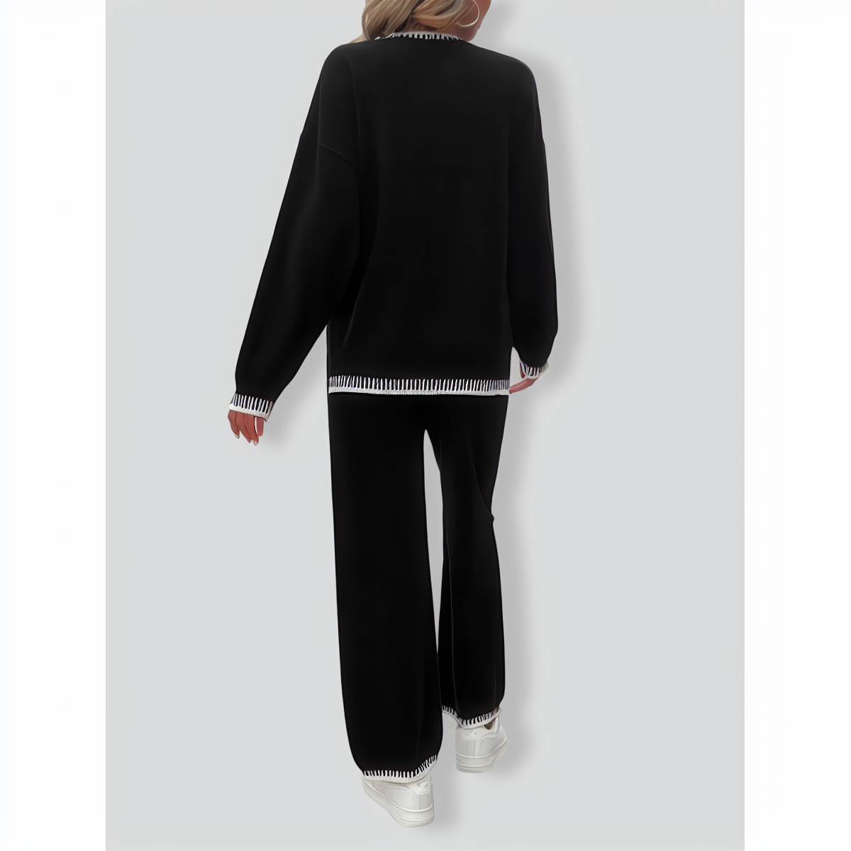 Solid Color Casual Color Matching Knit Sweater & Pant Suit