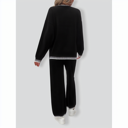 Solid Color Casual Color Matching Knit Sweater & Pant Suit