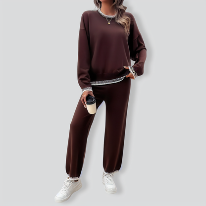 Solid Color Casual Color Matching Knit Sweater & Pant Suit