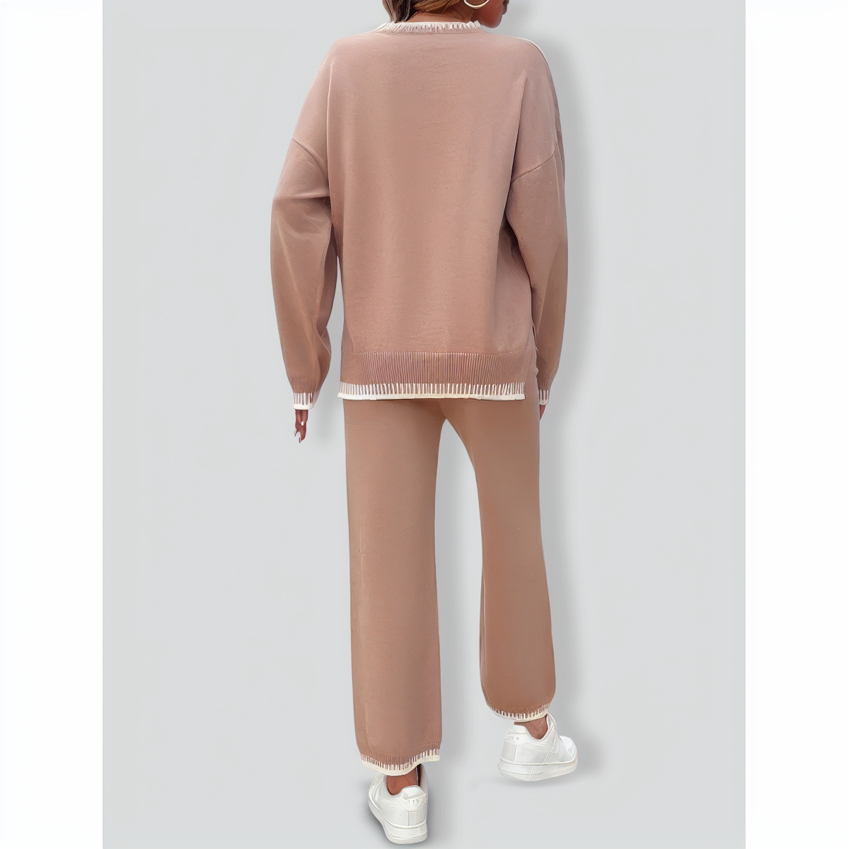 Solid Color Casual Color Matching Knit Sweater & Pant Suit