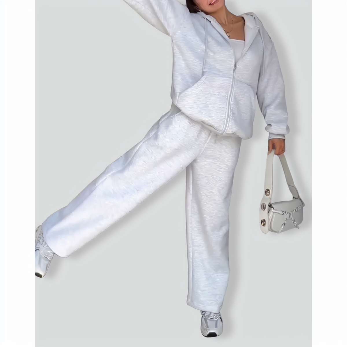 Casual Solid Color Hooded Sweatshirt Jacket & Pants Two-Piece Set