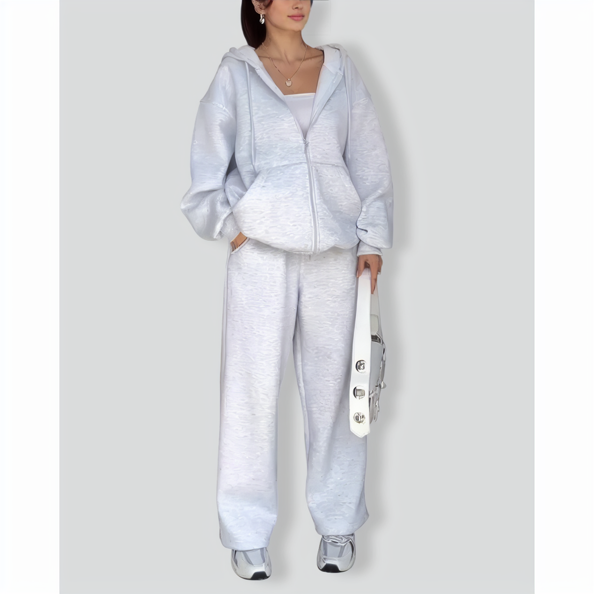 Casual Solid Color Hooded Sweatshirt Jacket & Pants Two-Piece Set