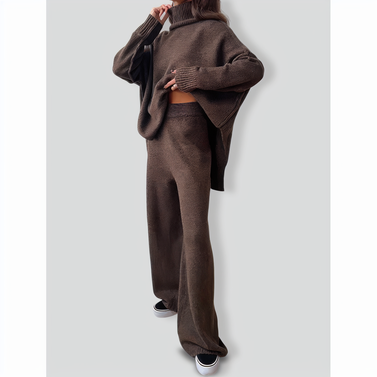 Stylish Solid Color Loose Casual Knitted Set