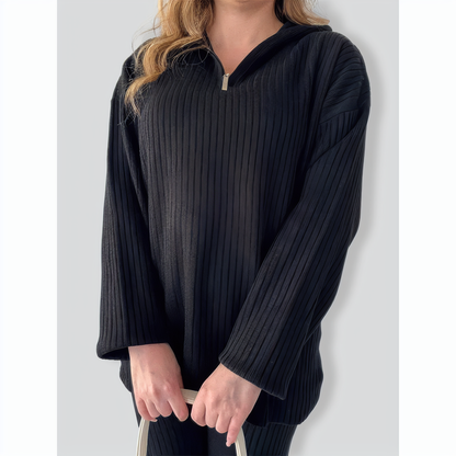 Stylish Loose Solid Color Zip Set