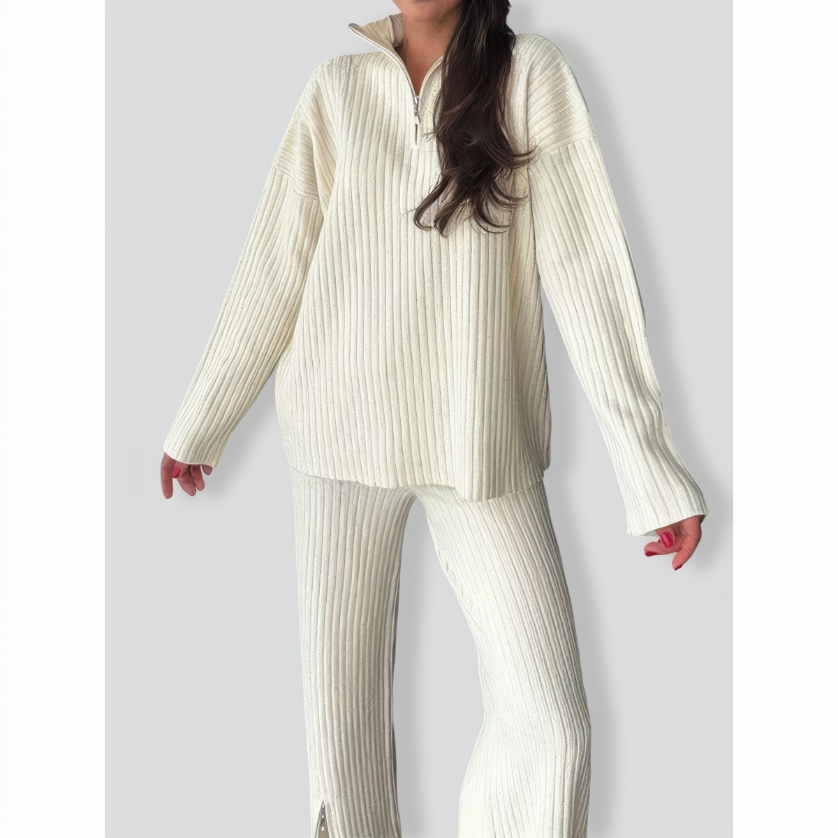 Stylish Loose Solid Color Zip Set