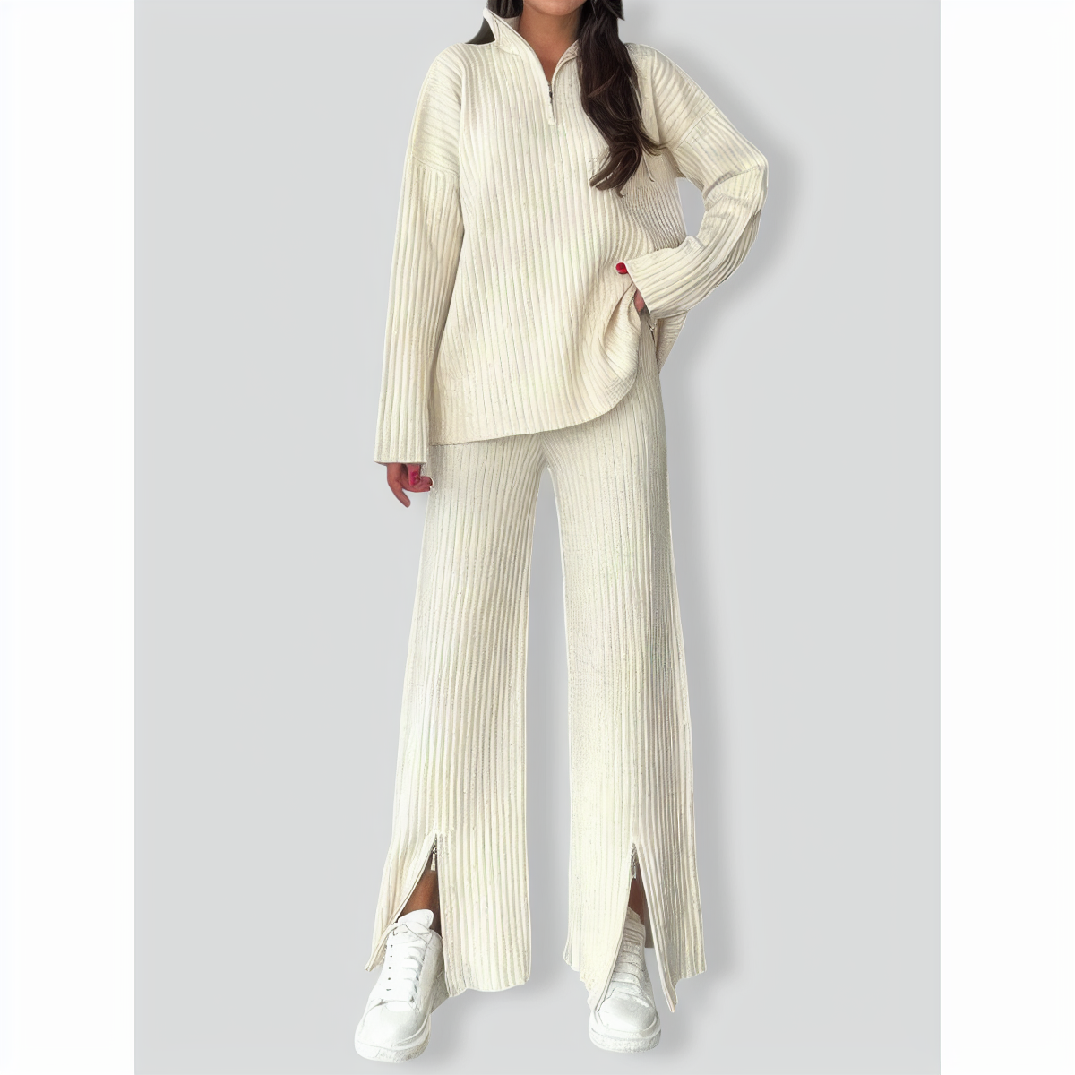 Stylish Loose Solid Color Zip Set