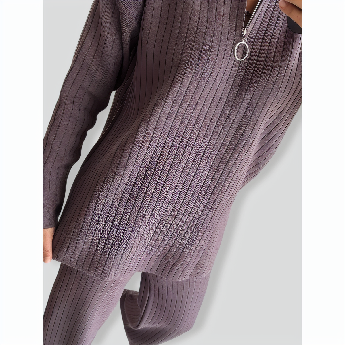 Stylish Loose Solid Color Zip Set