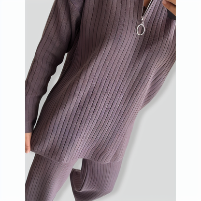 Stylish Loose Solid Color Zip Set