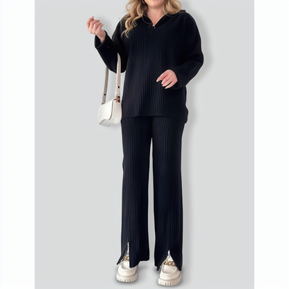 Stylish Loose Solid Color Zip Set